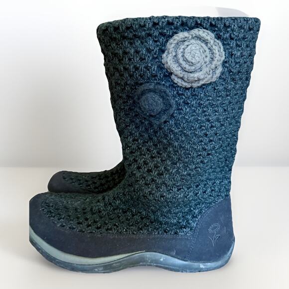 KALSO Earth Juniper Vegan Negative Heel Black Boots Floral Women 9.5B non slip - Picture 1 of 6